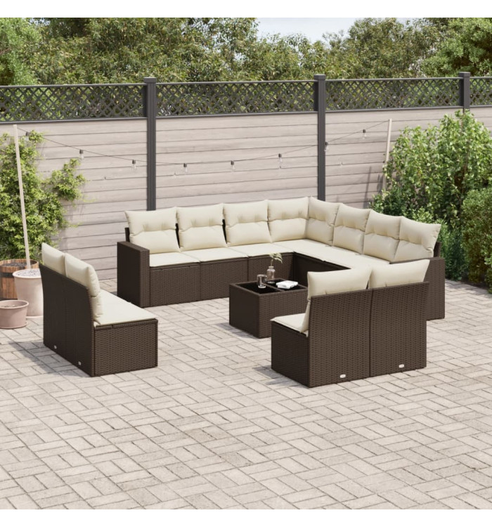 Salon de jardin avec coussins 12 pcs marron résine tressée | Mobilier & Déco