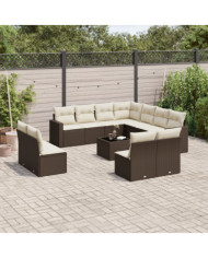 Salon de jardin avec coussins 12 pcs marron résine tressée | Mobilier & Déco