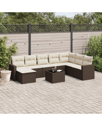 Salon de jardin avec coussins 9 pcs marron résine tressée | Mobilier & Déco
