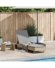 Chaise longue avec roues et coussin beige résine tressée | Mobilier & Déco