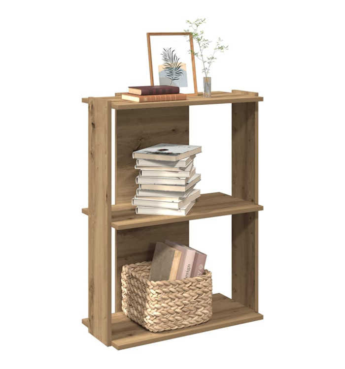 Bibliothèque à 3 niveaux chêne artisanal 60x30x80 cm | Mobilier & Déco