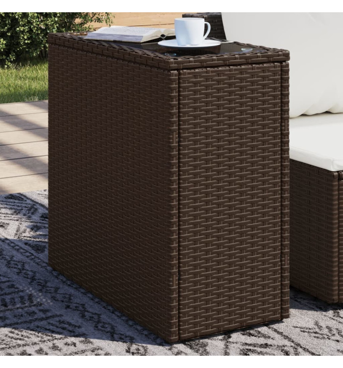 Table d'appoint de jardin avec dessus en verre marron rotin | Mobilier & Déco