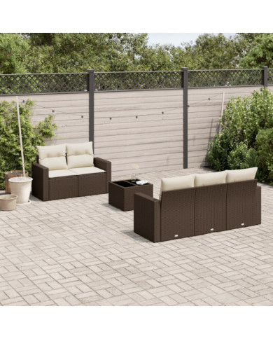 Salon de jardin avec coussins 6 pcs marron résine tressée | Mobilier & Déco