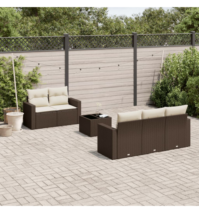 Salon de jardin avec coussins 6 pcs marron résine tressée | Mobilier & Déco