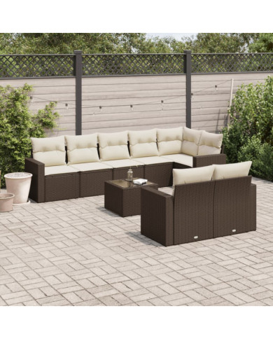 Salon de jardin avec coussins 9 pcs marron résine tressée | Mobilier & Déco