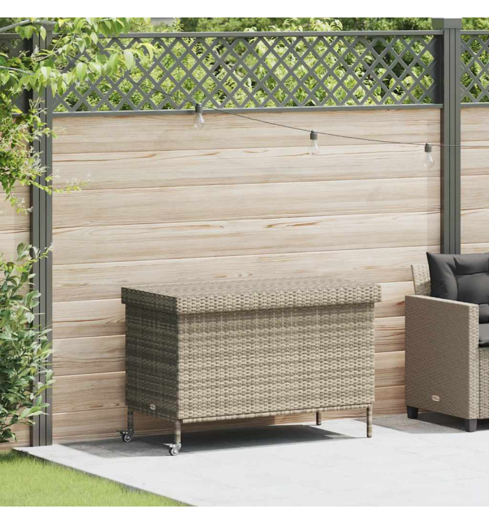 Boîte de rangement de jardin et roues gris clair résine tressée | Mobilier & Déco
