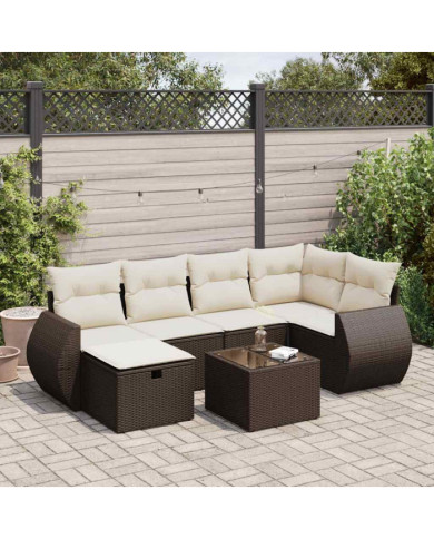 Salon de jardin avec coussins 7 pcs marron résine tressée | Mobilier & Déco
