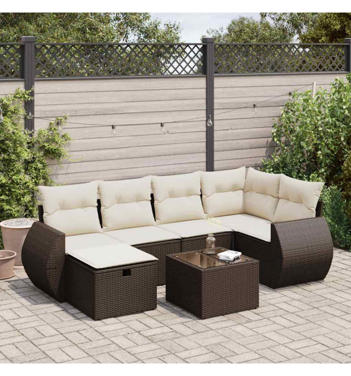 Salon de jardin avec coussins 7 pcs marron résine tressée | Mobilier & Déco