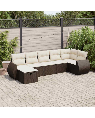 Salon de jardin avec coussins 7 pcs marron résine tressée | Mobilier & Déco