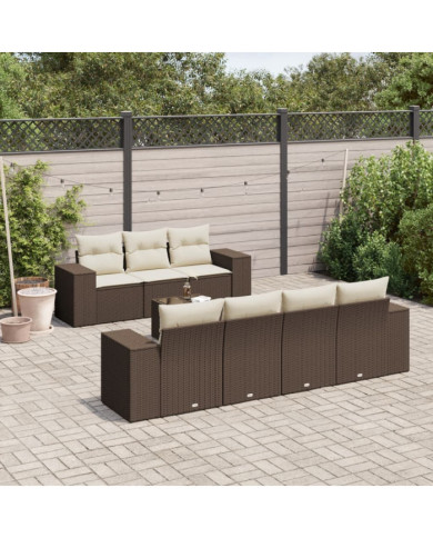 Salon de jardin 8 pcs avec coussins marron résine tressée | Mobilier & Déco