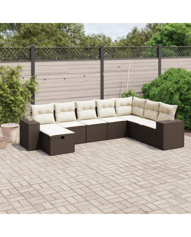 Salon de jardin 8 pcs avec coussins marron résine tressée | Mobilier & Déco