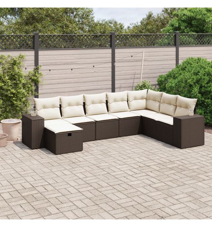 Salon de jardin 8 pcs avec coussins marron résine tressée | Mobilier & Déco