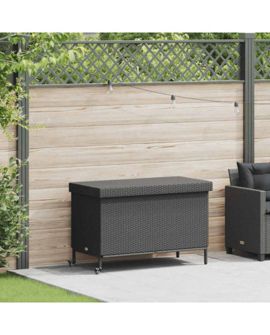 Boîte de rangement de jardin et roues noir résine tressée | Mobilier & Déco