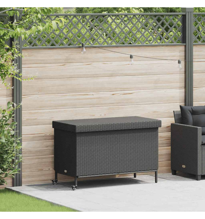 Boîte de rangement de jardin et roues noir résine tressée | Mobilier & Déco