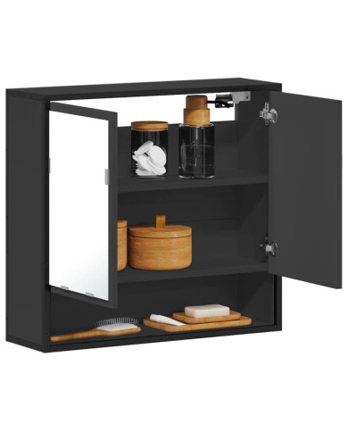 Armoire à miroir de salle de bain noir bois d’ingénierie | Mobilier & Déco