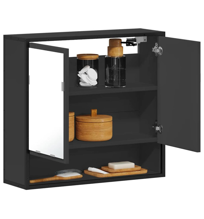 Armoire à miroir de salle de bain noir bois d’ingénierie | Mobilier & Déco