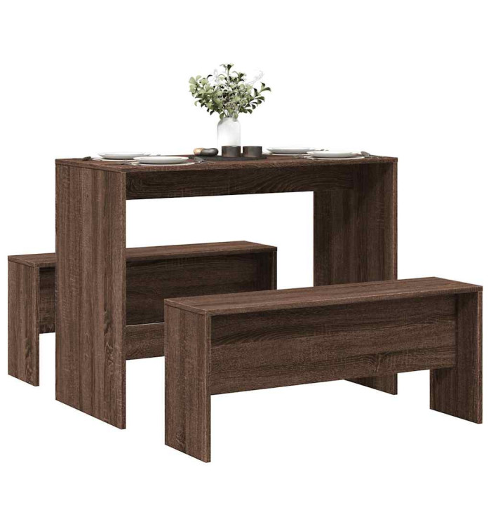 Ensemble table à manger et bancs 3 pcs bois d'ingénierie | Mobilier & Déco