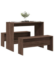 Ensemble table à manger et bancs 3 pcs bois d'ingénierie | Mobilier & Déco