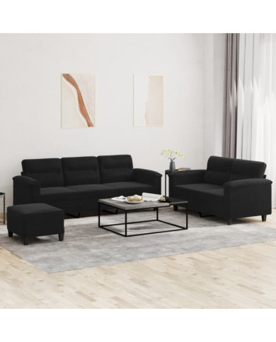 Ensemble de canapés 3 pcs avec coussins noir tissu microfibre | Mobilier & Déco