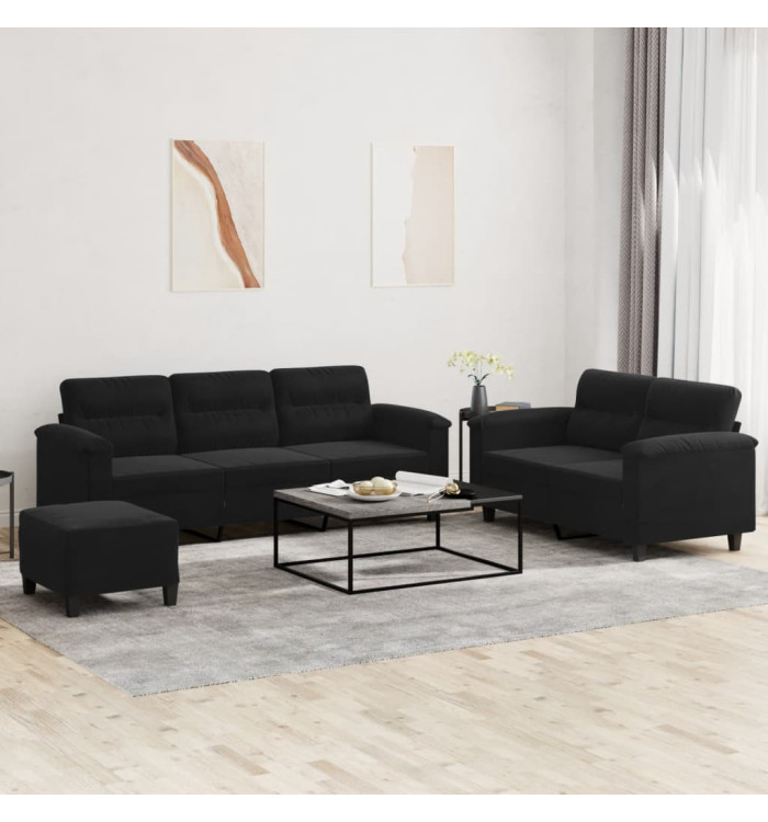 Ensemble de canapés 3 pcs avec coussins noir tissu microfibre | Mobilier & Déco