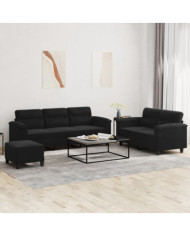 Ensemble de canapés 3 pcs avec coussins noir tissu microfibre | Mobilier & Déco
