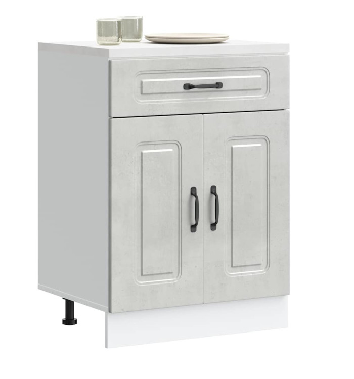 Armoire de cuisine Kalmar gris béton bois d'ingénierie | Mobilier & Déco