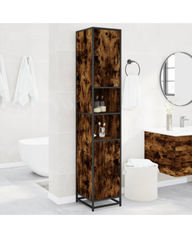 Armoire de salle de bain chêne fumé bois d'ingénierie et métal | Mobilier & Déco
