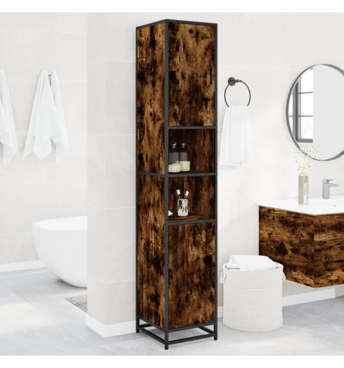 Armoire de salle de bain chêne fumé bois d'ingénierie et métal | Mobilier & Déco