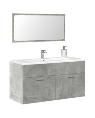 Armoire de bain avec miroir gris béton bois d'ingénierie | Mobilier & Déco