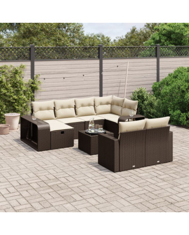 Salon de jardin et coussins 11 pcs marron résine tressée | Mobilier & Déco