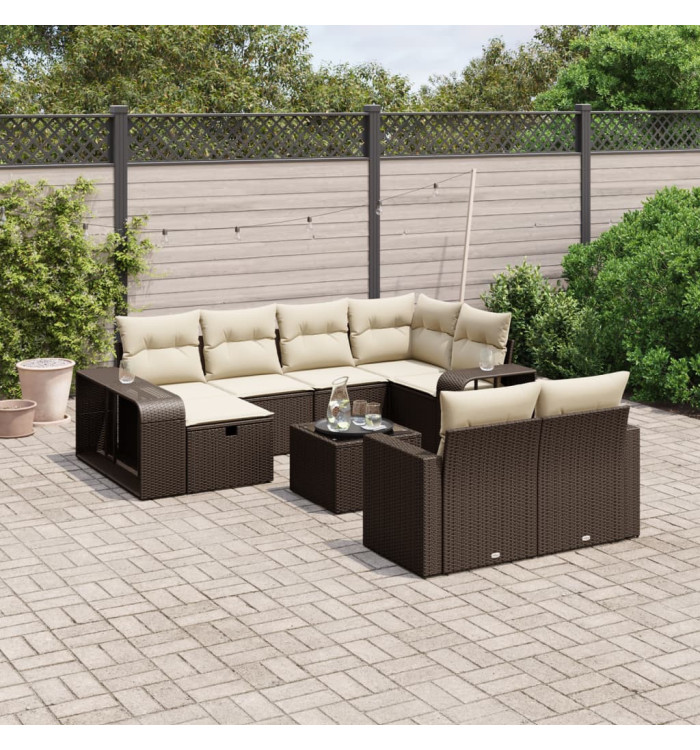 Salon de jardin et coussins 11 pcs marron résine tressée | Mobilier & Déco