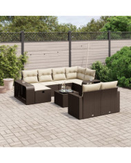 Salon de jardin et coussins 11 pcs marron résine tressée | Mobilier & Déco