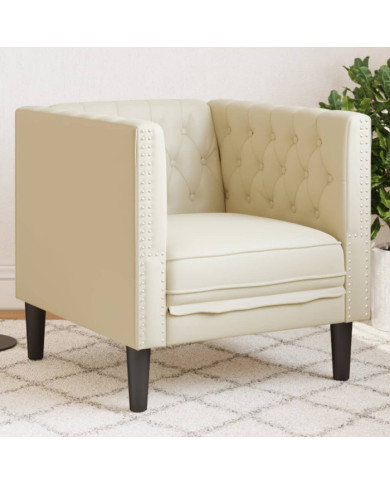 Fauteuil Chesterfield crème similicuir | Mobilier & Déco