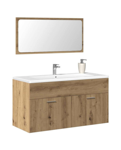 Armoire de salle de bain avec miroir chêne artisanal | Mobilier & Déco