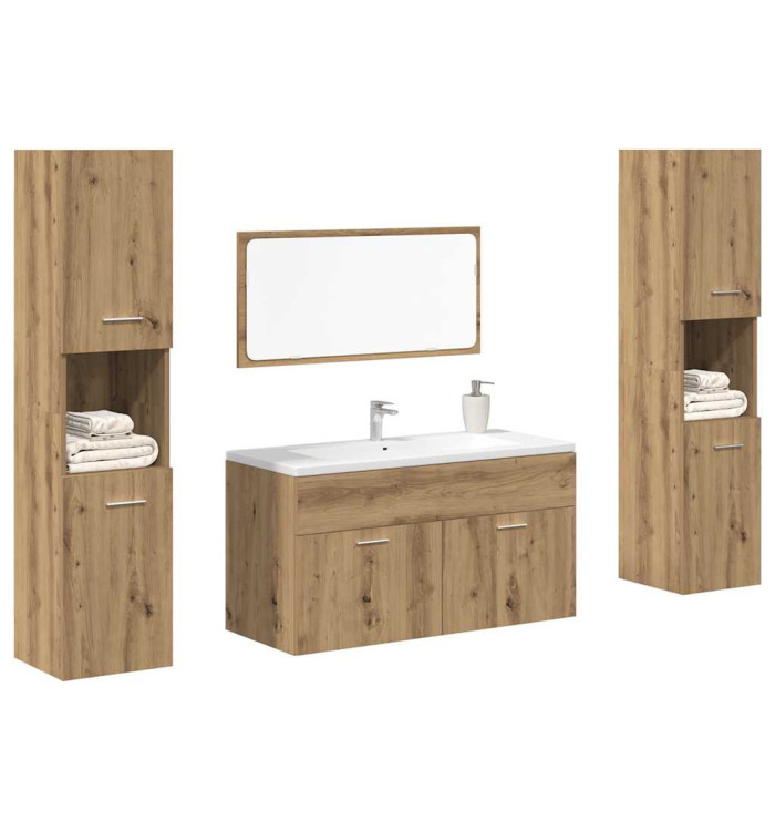 Ensemble de meubles salle de bain 4 pcs bois d'ingénierie | Mobilier & Déco