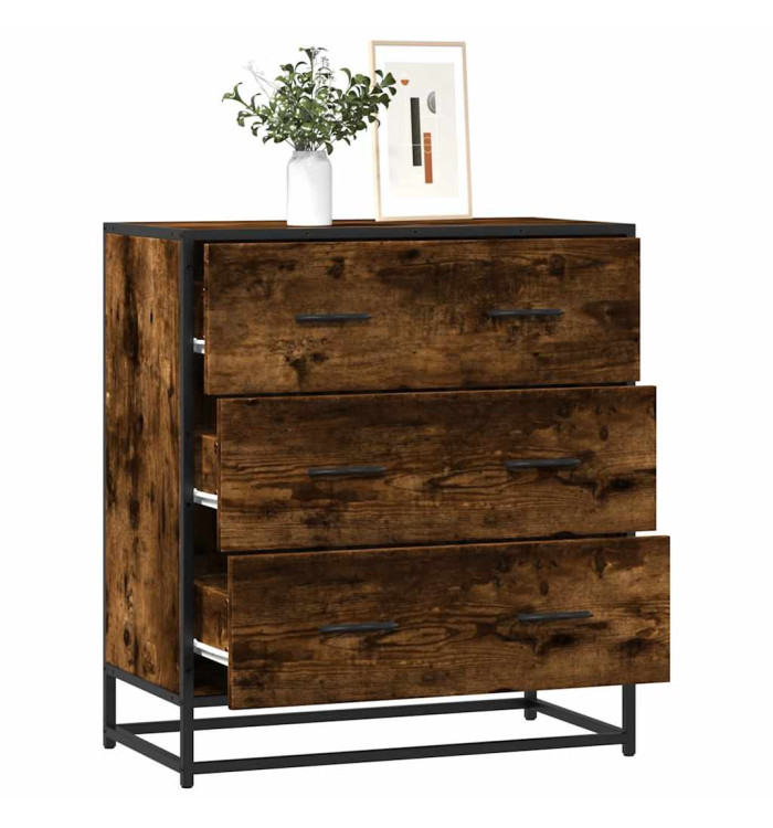 Buffet chêne fumé 68x35x76 cm bois d'ingénierie et métal | Mobilier & Déco