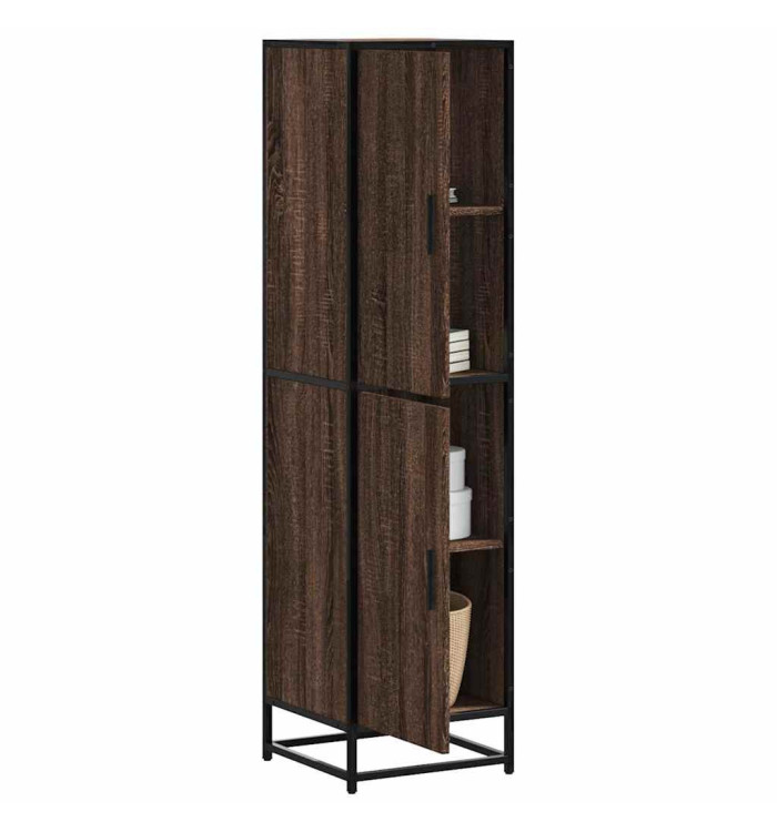 Buffet haut chêne marron 35,5x35x139 cm bois d'ingénierie métal | Mobilier & Déco