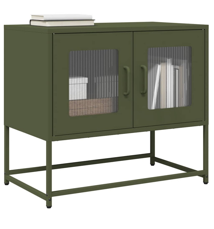 Meuble TV vert olive 68x39x60,5 cm acier laminé à froid | Mobilier & Déco