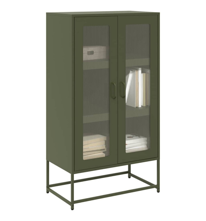 Buffet haut vert olive 68x39x123 cm acier | Mobilier & Déco