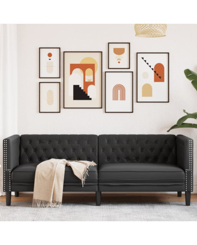 Canapé à 3 places Chesterfield noir similicuir | Mobilier & Déco