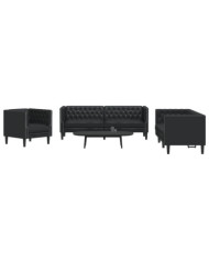 Ensemble de canapé Chesterfield 3 pcs noir similicuir | Mobilier & Déco