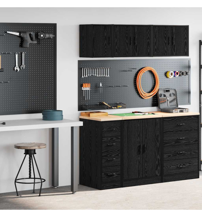 Armoires de garage 2 pcs noir bois d'ingénierie | Mobilier & Déco