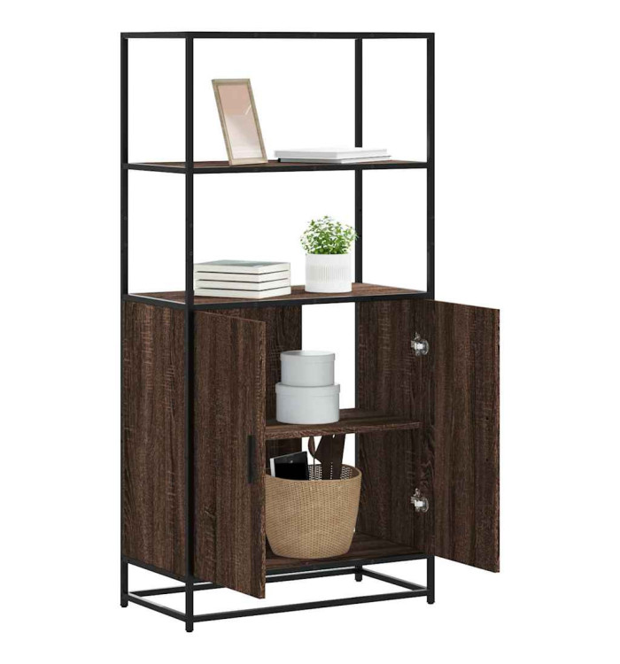 Buffet haut chêne marron 68x35x139 cm bois d'ingénierie métal | Mobilier & Déco