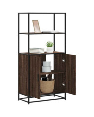 Buffet haut chêne marron 68x35x139 cm bois d'ingénierie métal | Mobilier & Déco