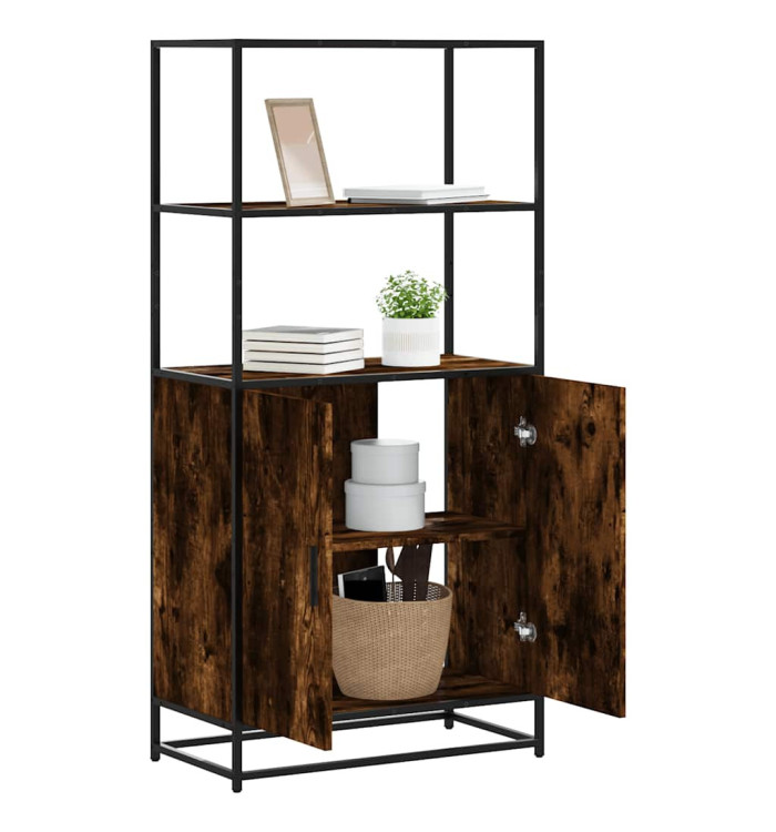 Buffet haut chêne fumé 68x35x139 cm bois d'ingénierie métal | Mobilier & Déco
