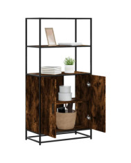 Buffet haut chêne fumé 68x35x139 cm bois d'ingénierie métal | Mobilier & Déco