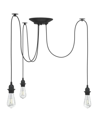 Lampe suspendue avec 3 porte-lampes E27 noir métal | Mobilier & Déco