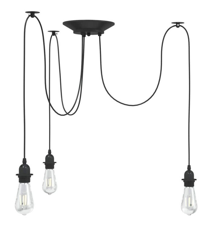 Lampe suspendue avec 3 porte-lampes E27 noir métal | Mobilier & Déco