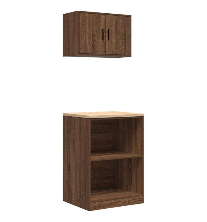 Armoires de garage 2 pcs chêne marron bois d'ingénierie | Mobilier & Déco