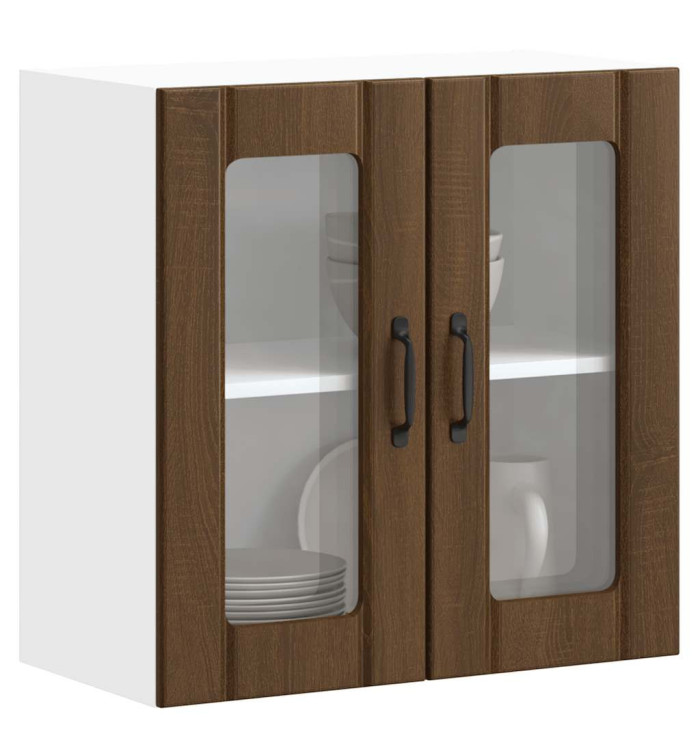 Armoire murale de cuisine et porte en verre Lucca chêne marron | Mobilier & Déco